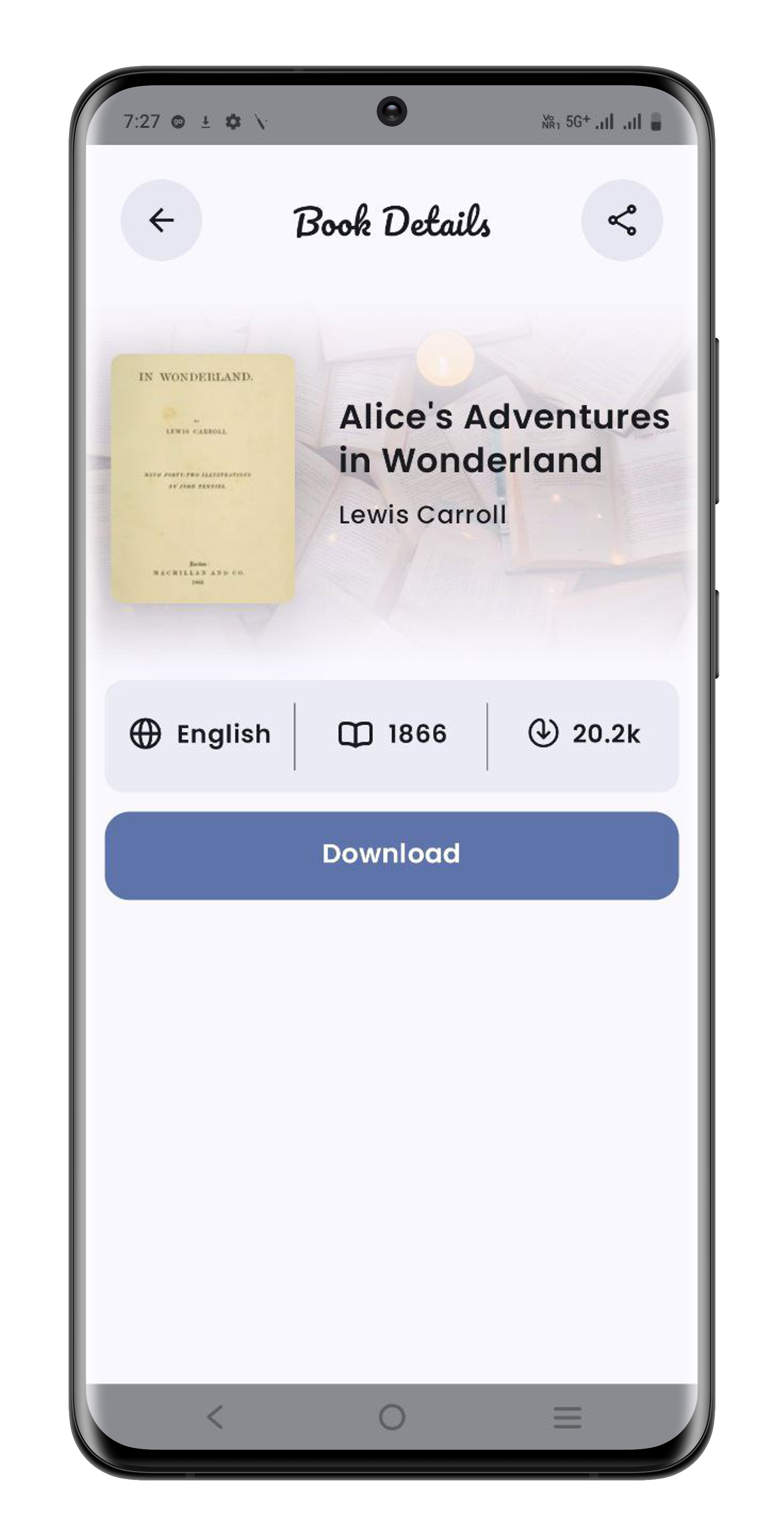 Download screen where users can download selected books before reading.