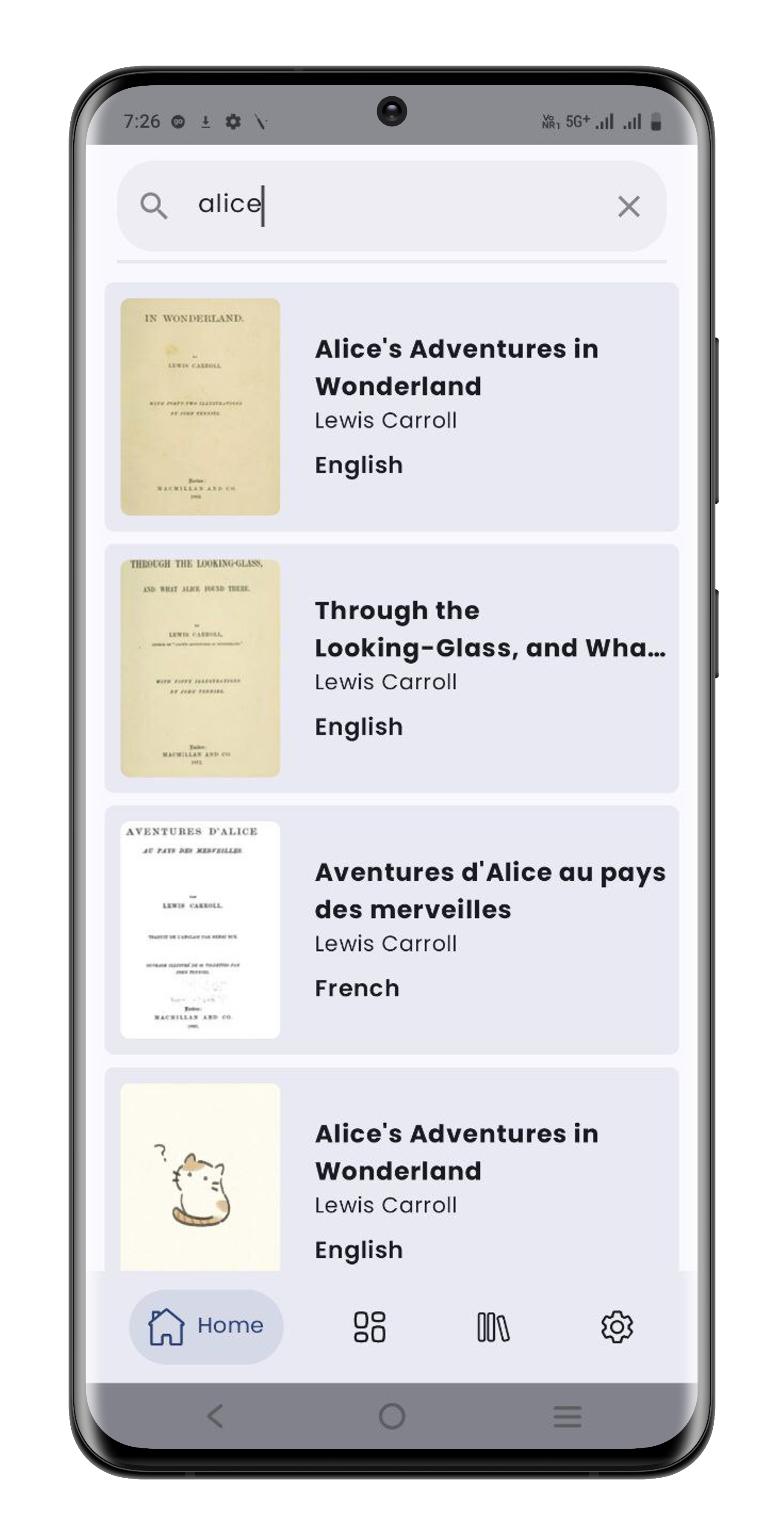 Search screen where users search books from Wikisource.