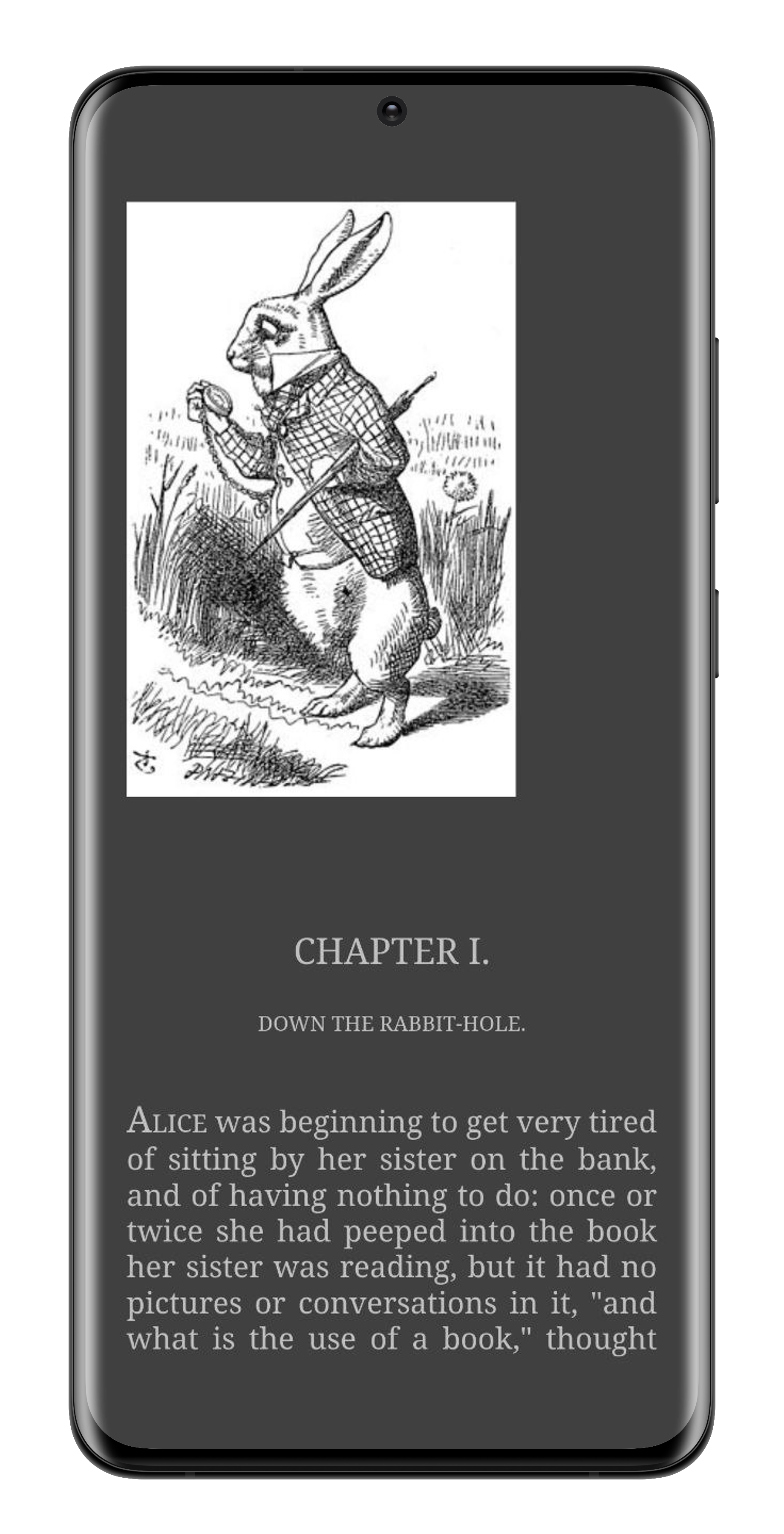 Screen with customised background and text colors, font size, page margins.